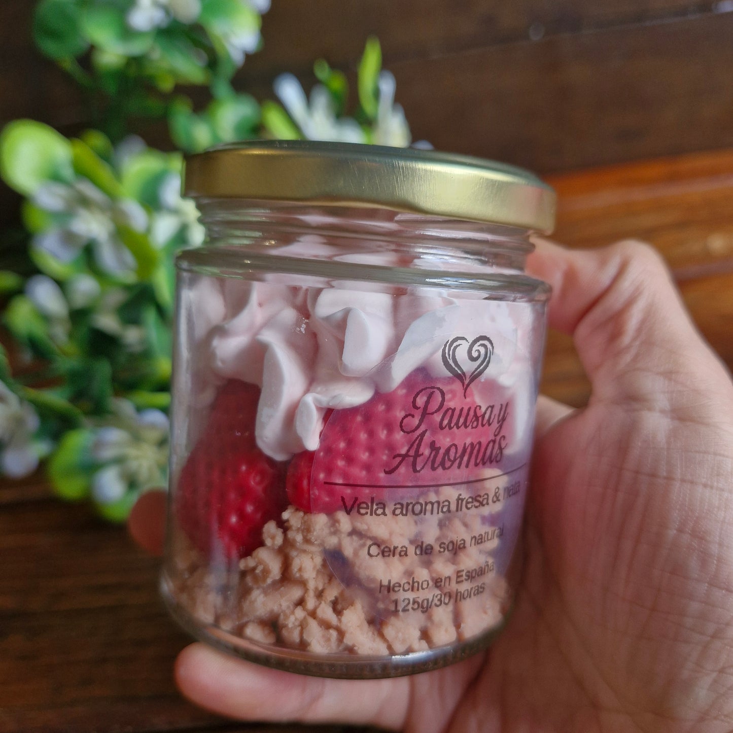 Vela estilo postre de Fresas & Nata