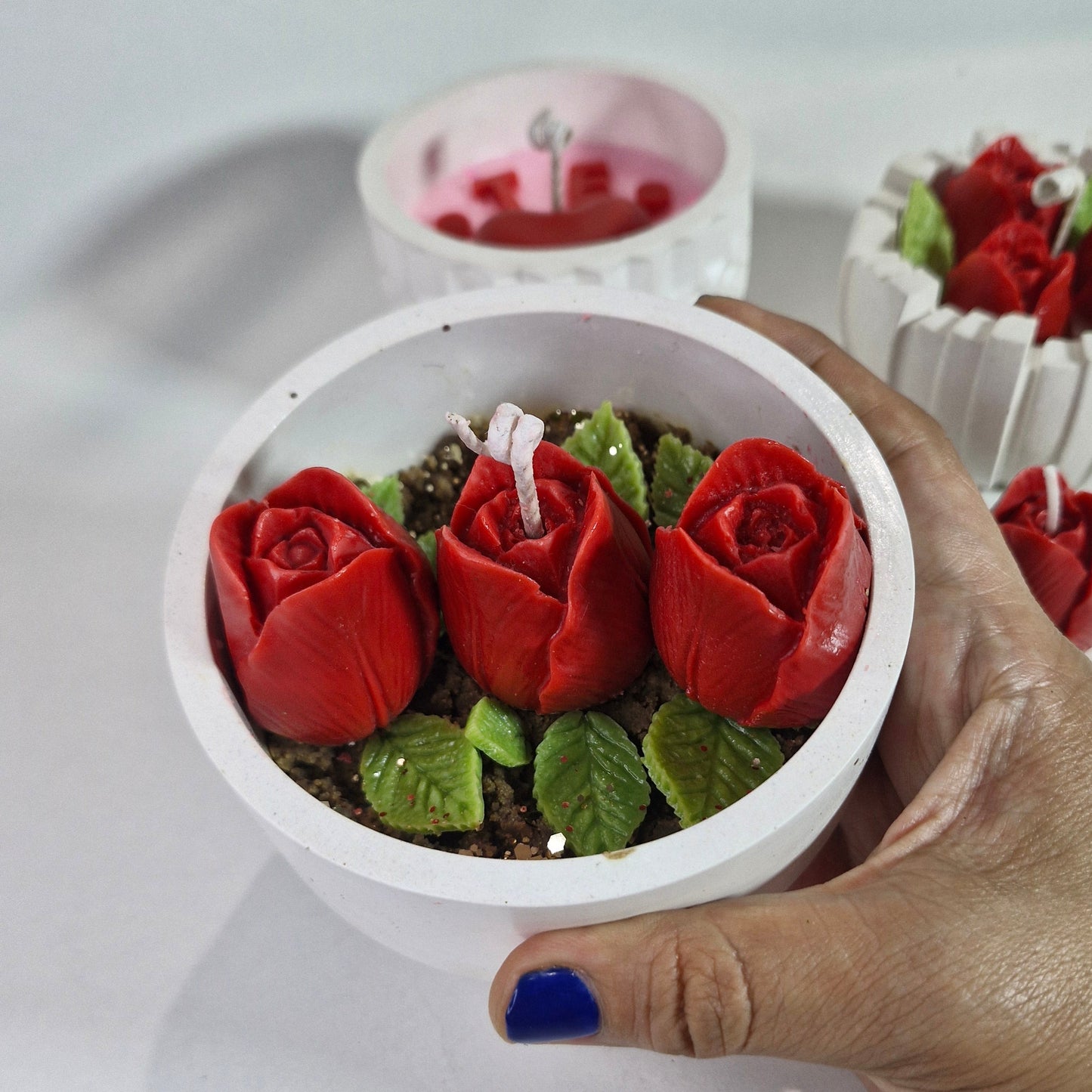 Pack 10 velas tulipanes rojos, aromática con caja individual y etiqueta personalizada