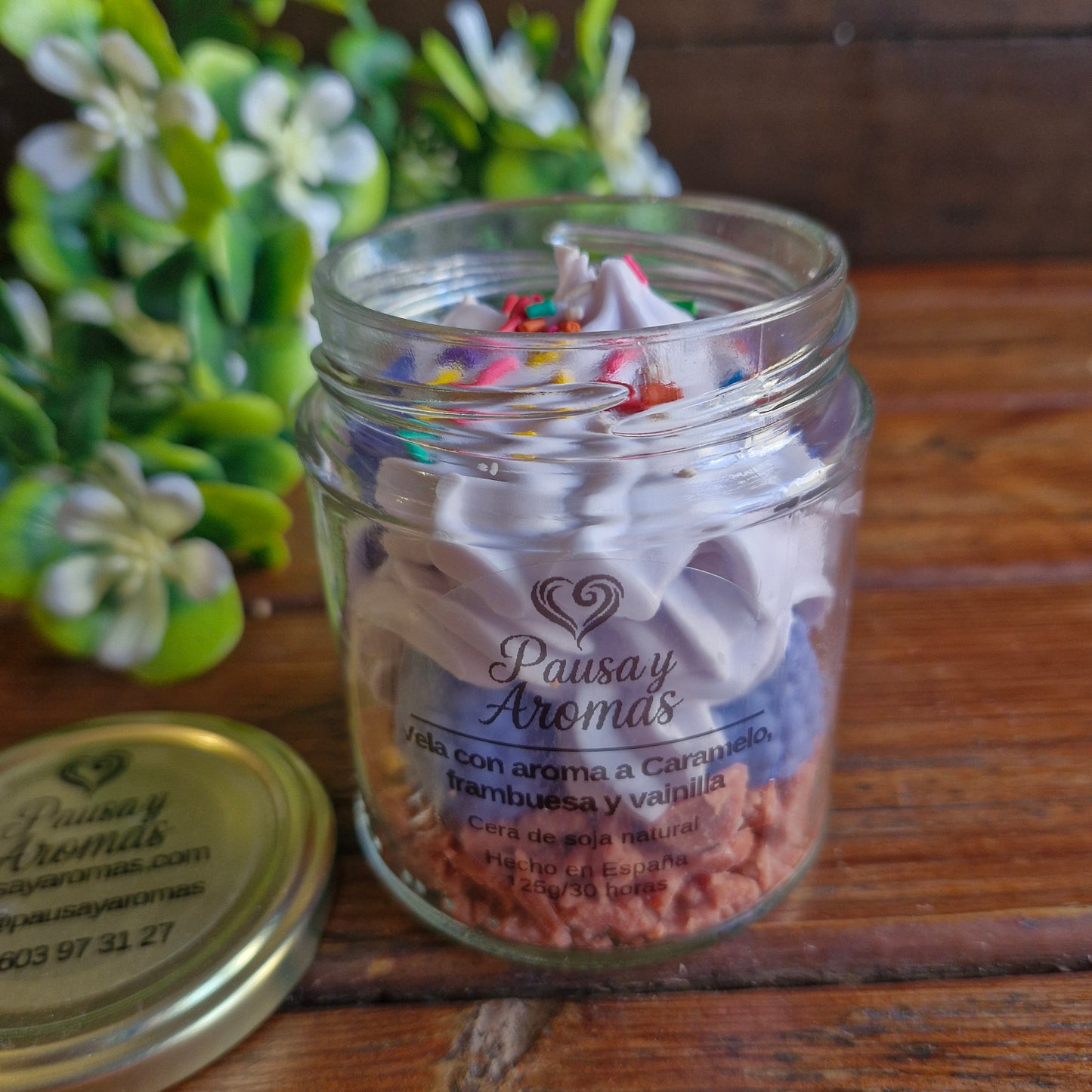 Vela estilo postre de Caramelo, Frambuesa & Vainilla