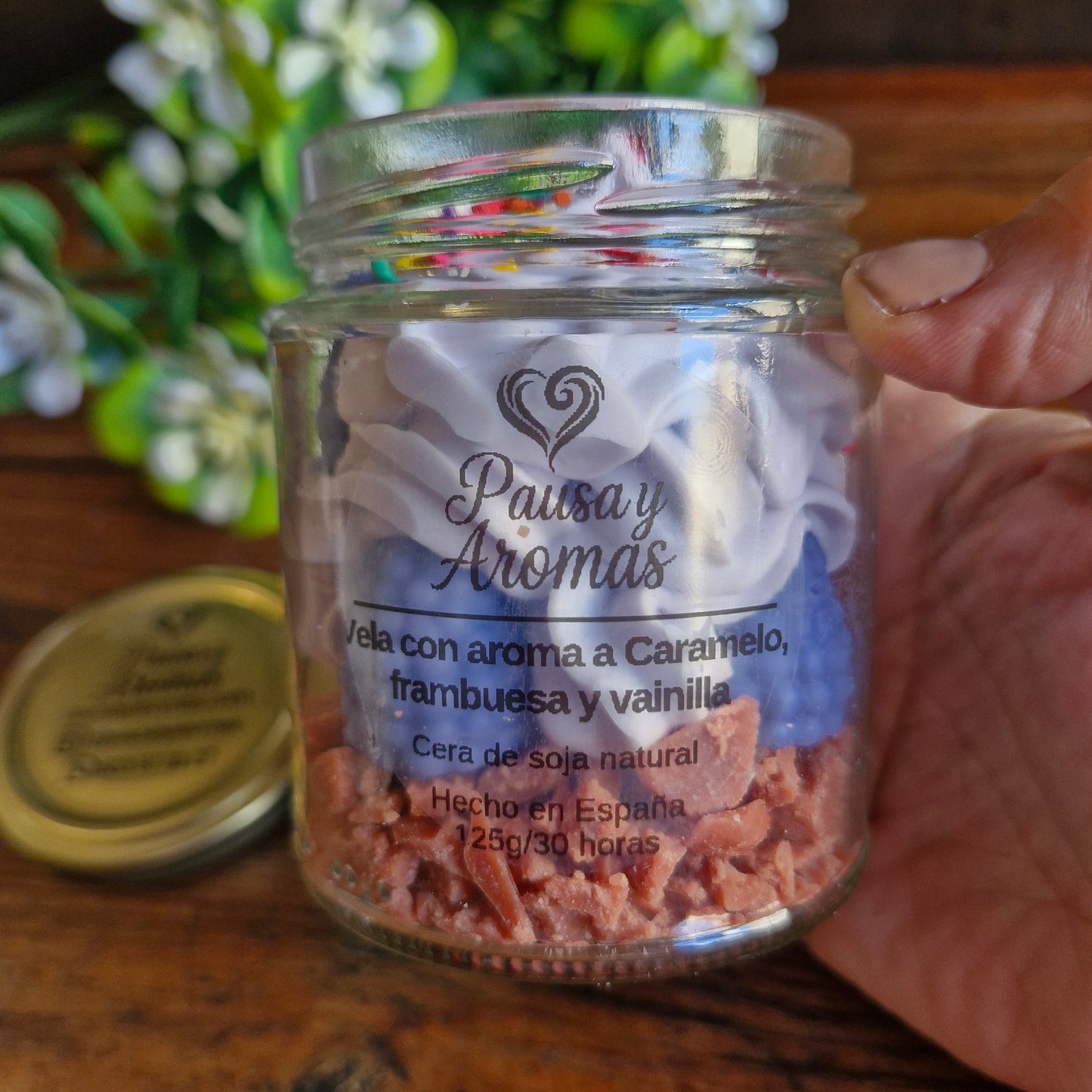 Vela estilo postre de Caramelo, Frambuesa & Vainilla