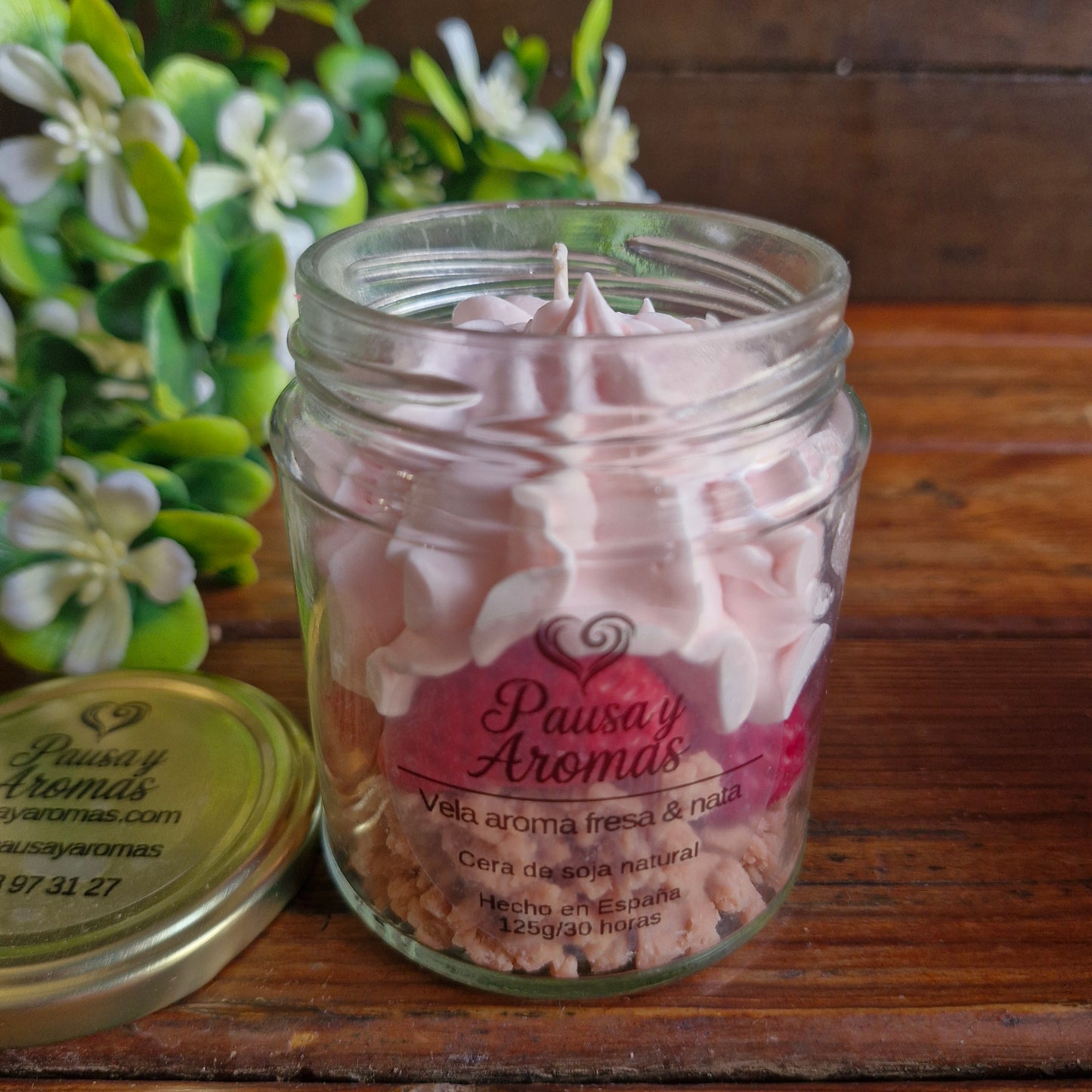 Vela estilo postre de Fresas & Nata