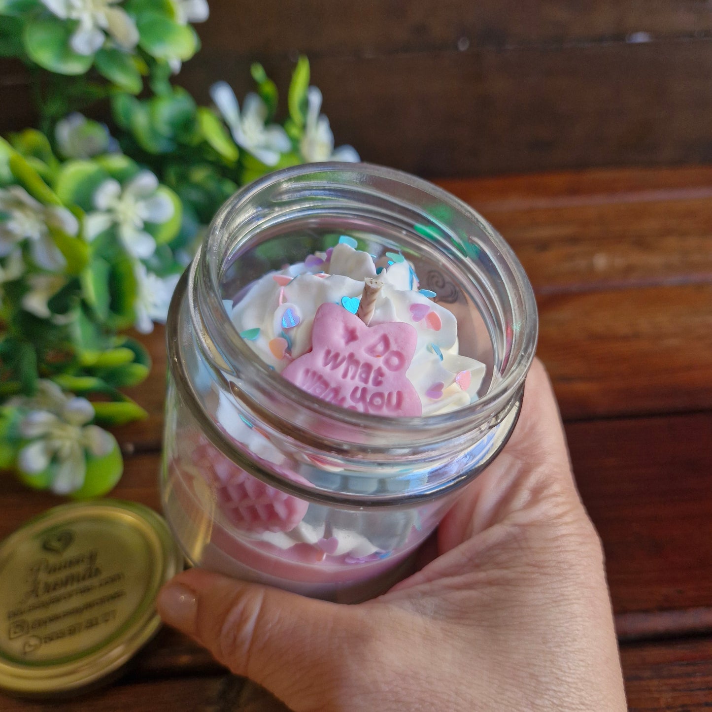 Vela estilo postre de Fresas & Nata colores pastel
