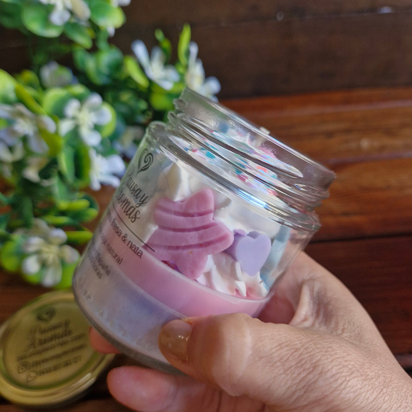 Vela estilo postre de Fresas & Nata colores pastel