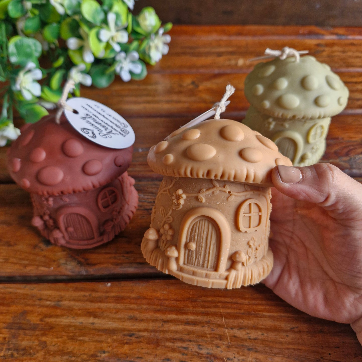 Vela decorativa aromática diseño hongo casita