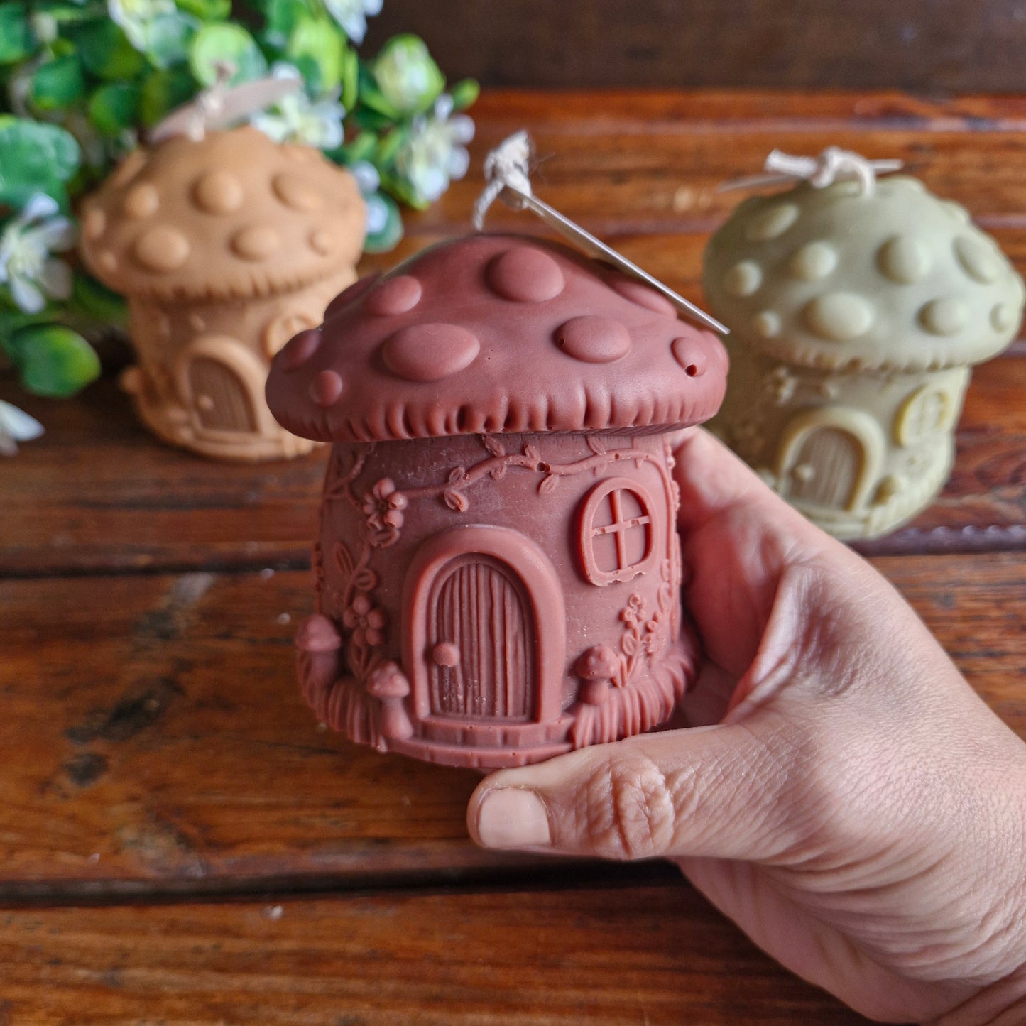 Vela decorativa aromática diseño hongo casita