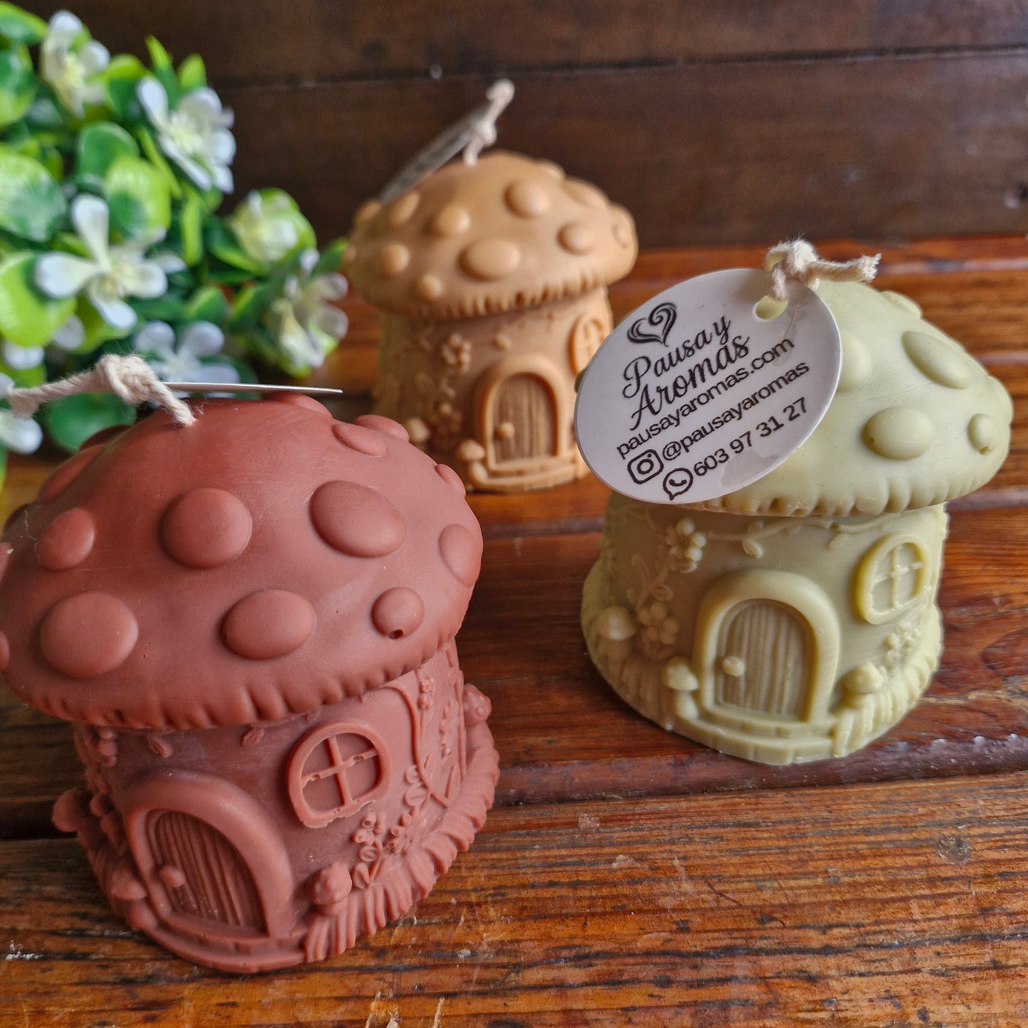 Vela decorativa aromática diseño hongo casita