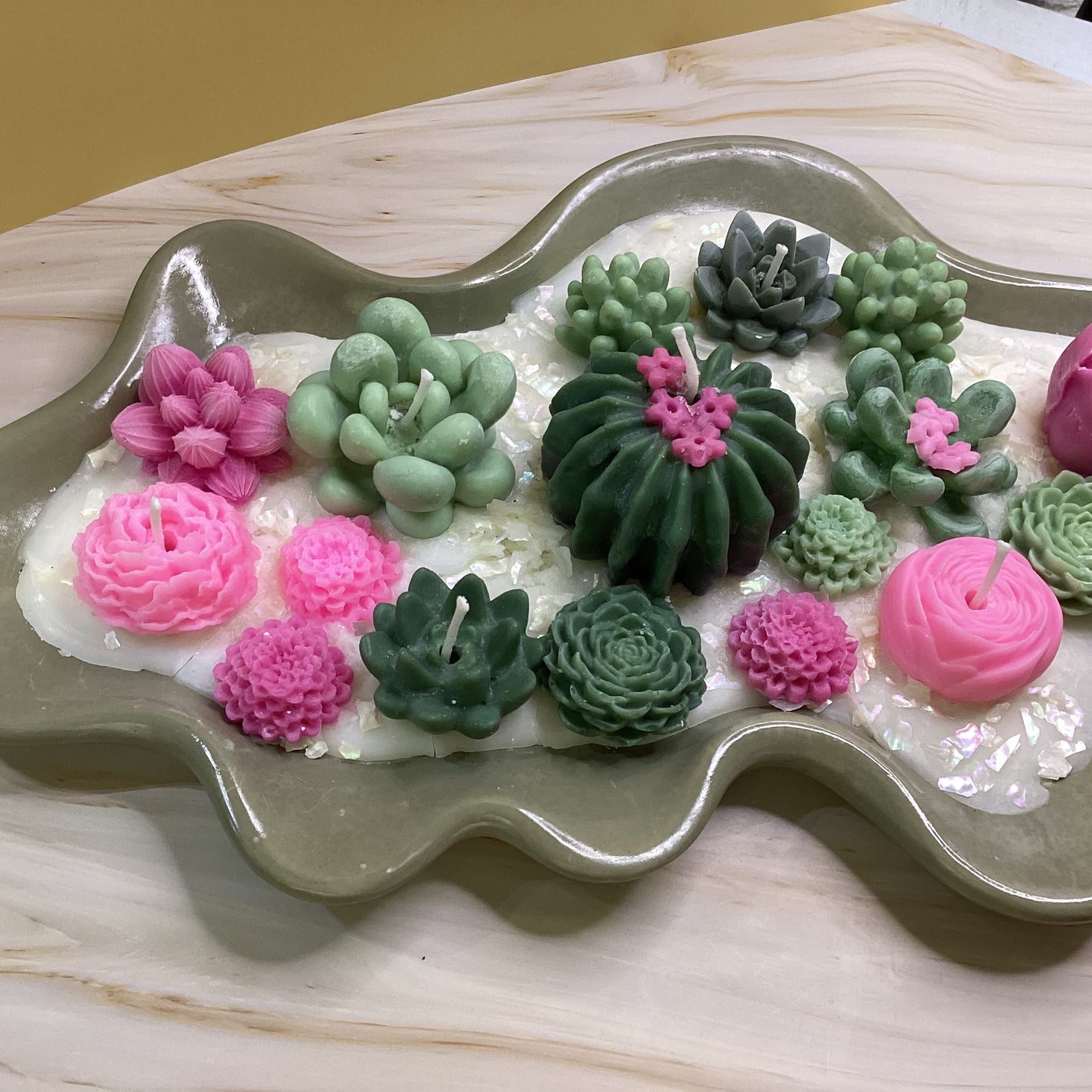 Velas decorativas en forma de terrario irregular grande