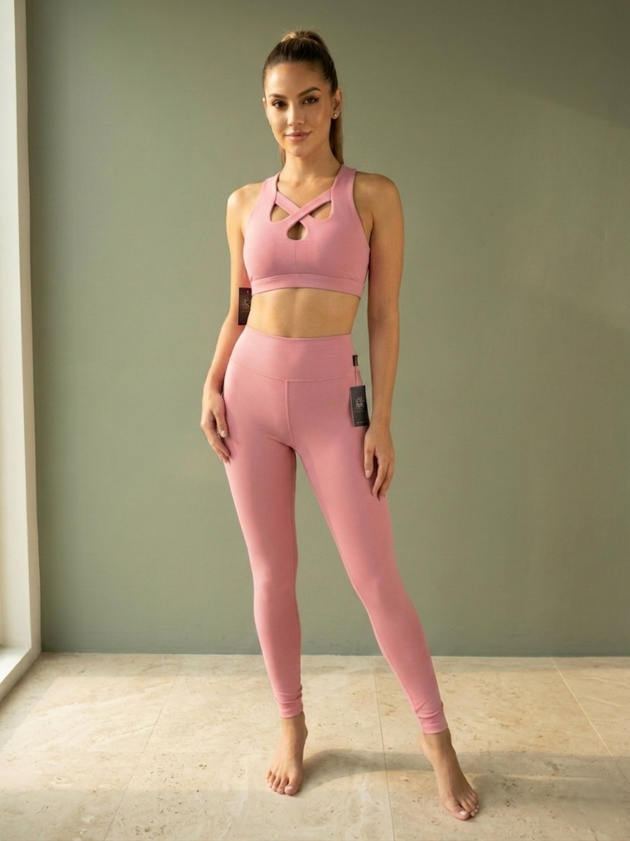 Conjunto Top Deportivo Trébol & Leggins corte alto en cintura CANDY PINK