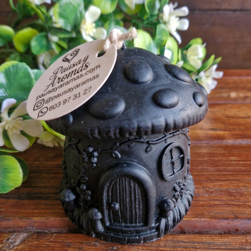 Vela decorativa aromática diseño hongo casita