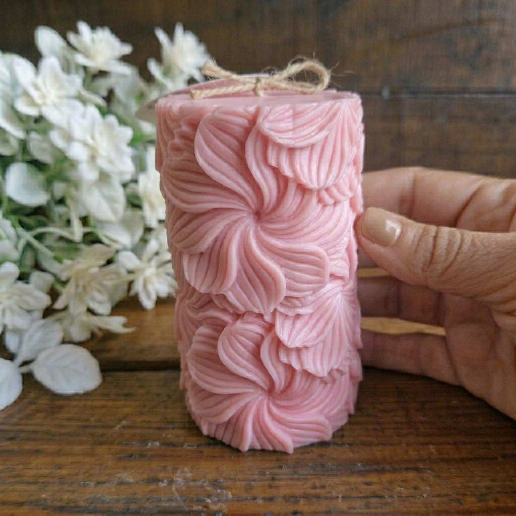 Vela decorativa aromática diseño Pilar de Flores