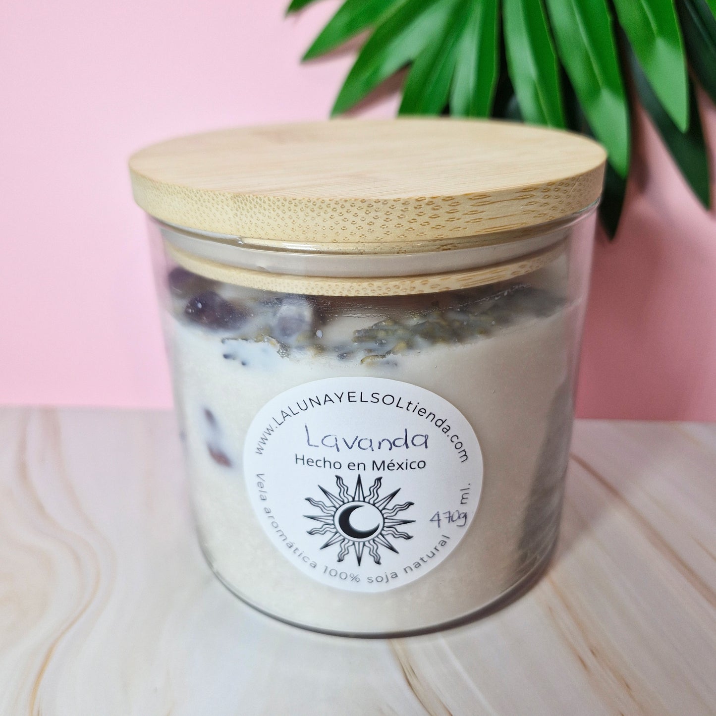 Vela aromática “lavanda” grande con tapa de bambú 450gr.