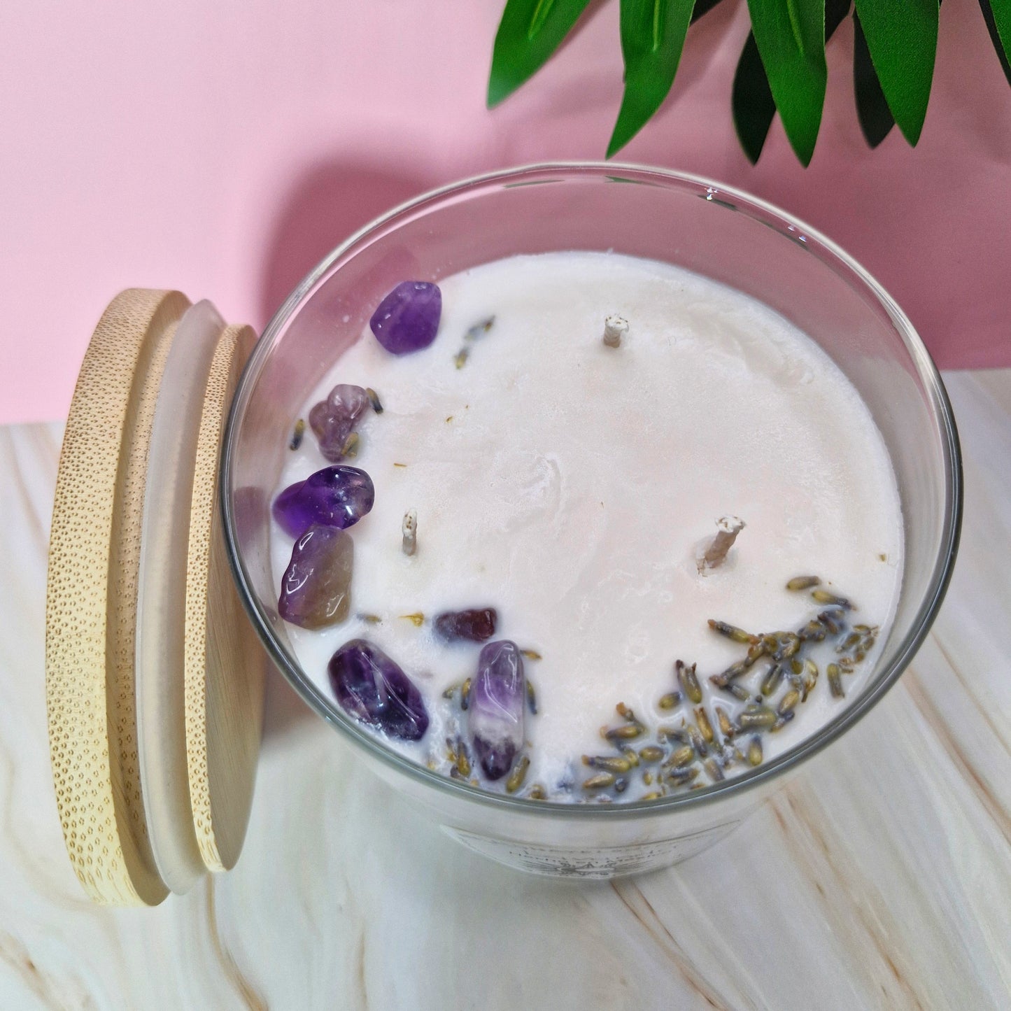 Vela aromática “lavanda” grande con tapa de bambú 450gr.