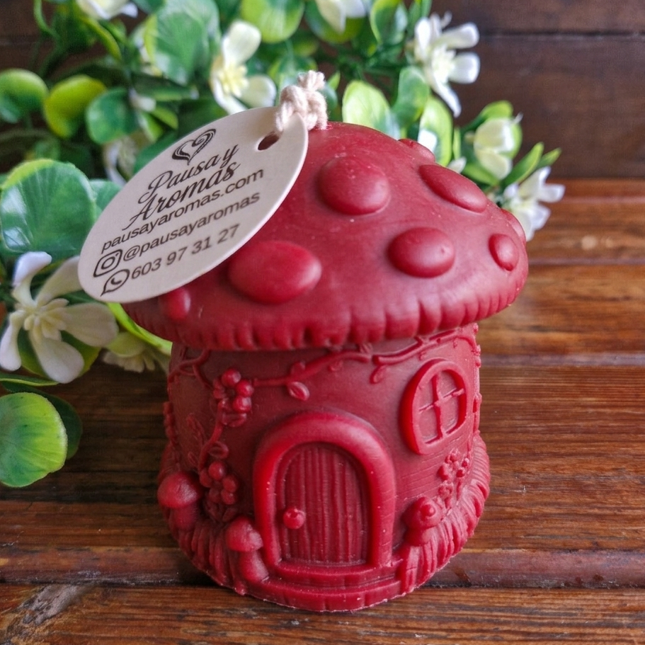 Vela decorativa aromática diseño hongo casita