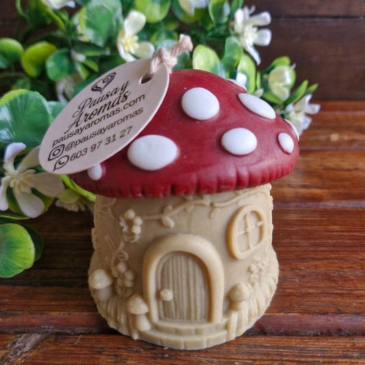 Vela decorativa aromática diseño hongo casita